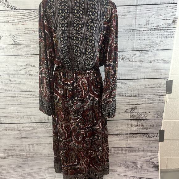 Knox Rose Dress sz Medium Navy Blue Gold Red Paisley Boho Modest Peasant Prairie - Picture 15 of 16